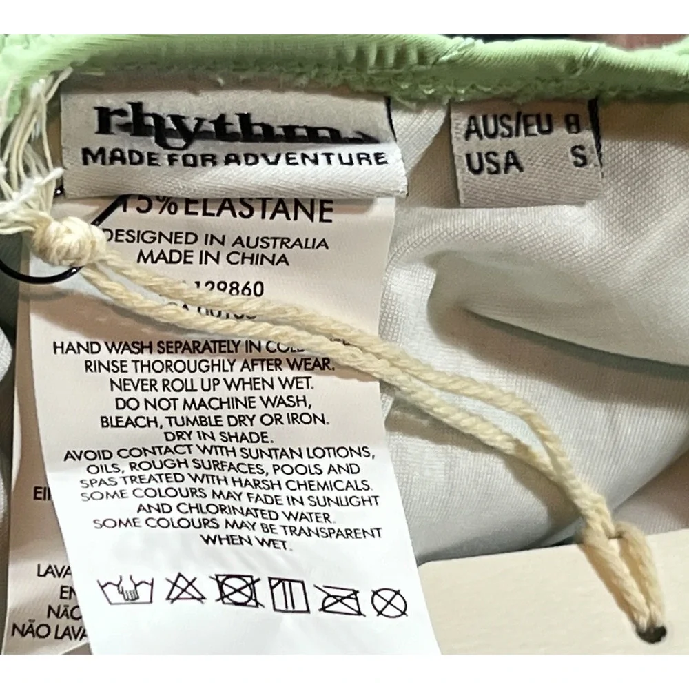 NEW RHYTHM x FREE PEOPLE CATCUS GREEN SMOCKED HI CUT ONE PIECE SWIMSUIT SZ S